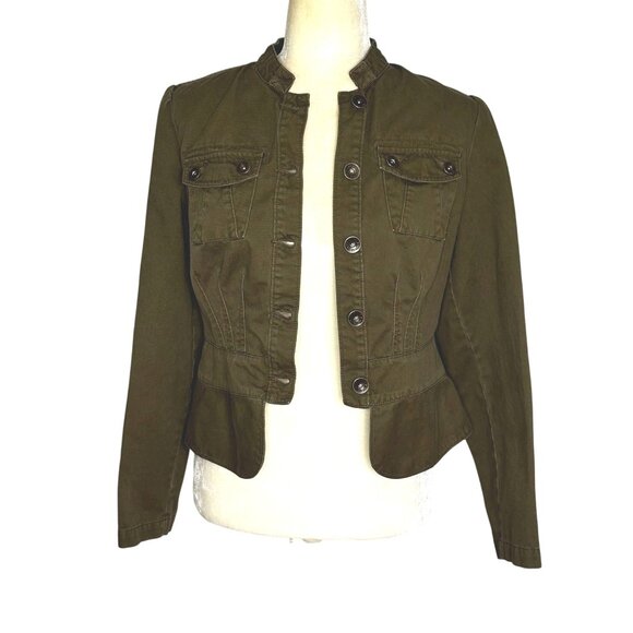 Vintage Military Jacket Olive Green Cotton Utility Y2K Fitted Style Size 6 - Picture 2 of 12
